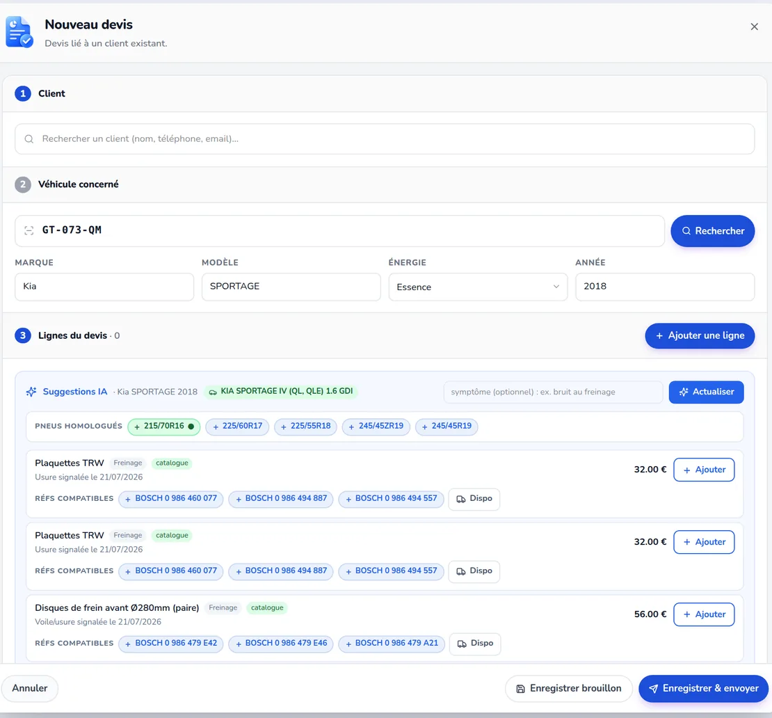 Devis : suggestions IA et références compatibles